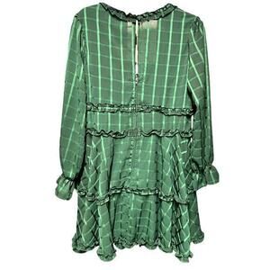 B. DARLIN Green windowpane check babydoll tiered ruffle sweetheart dress sz M